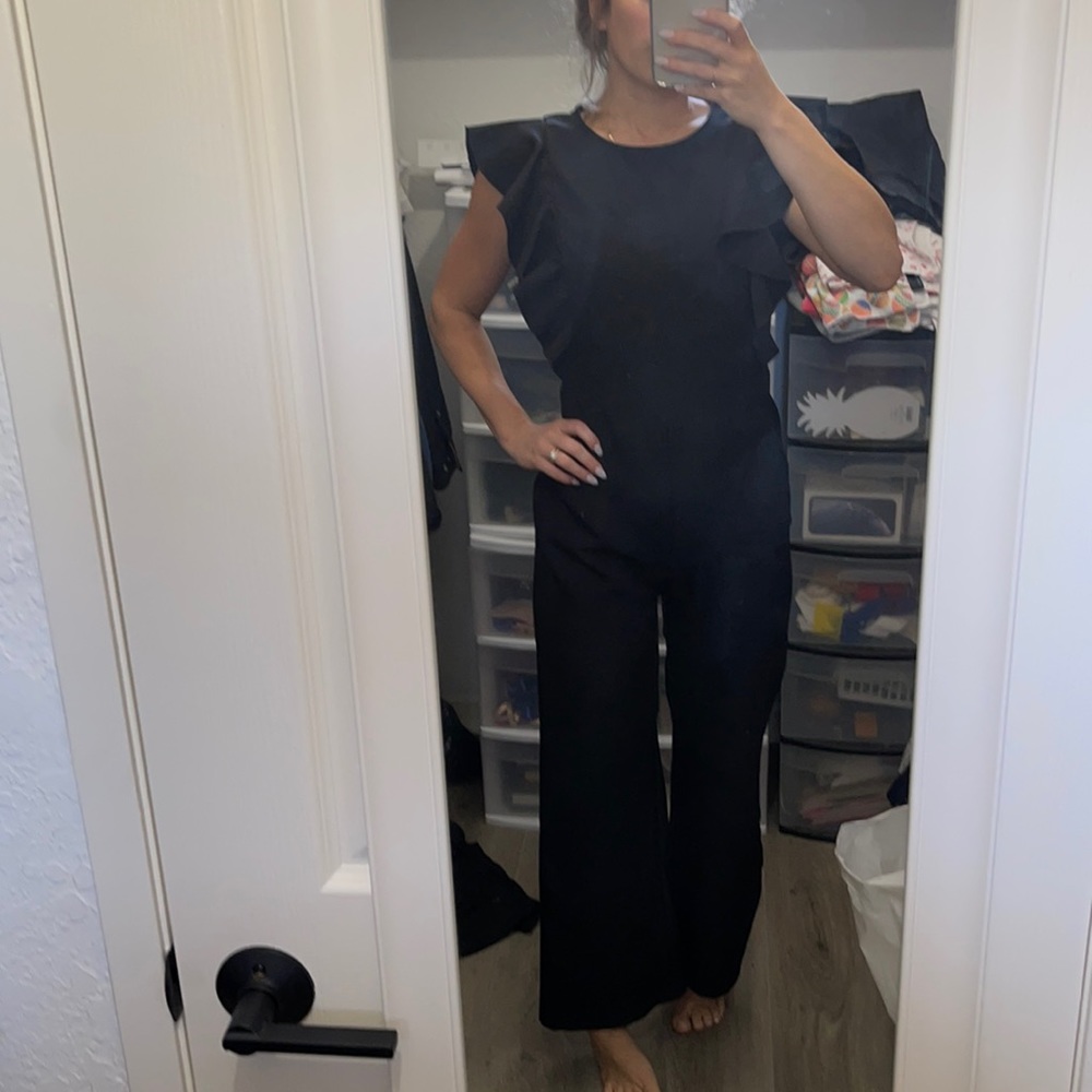 Black wide leg ruffle jumpsuit